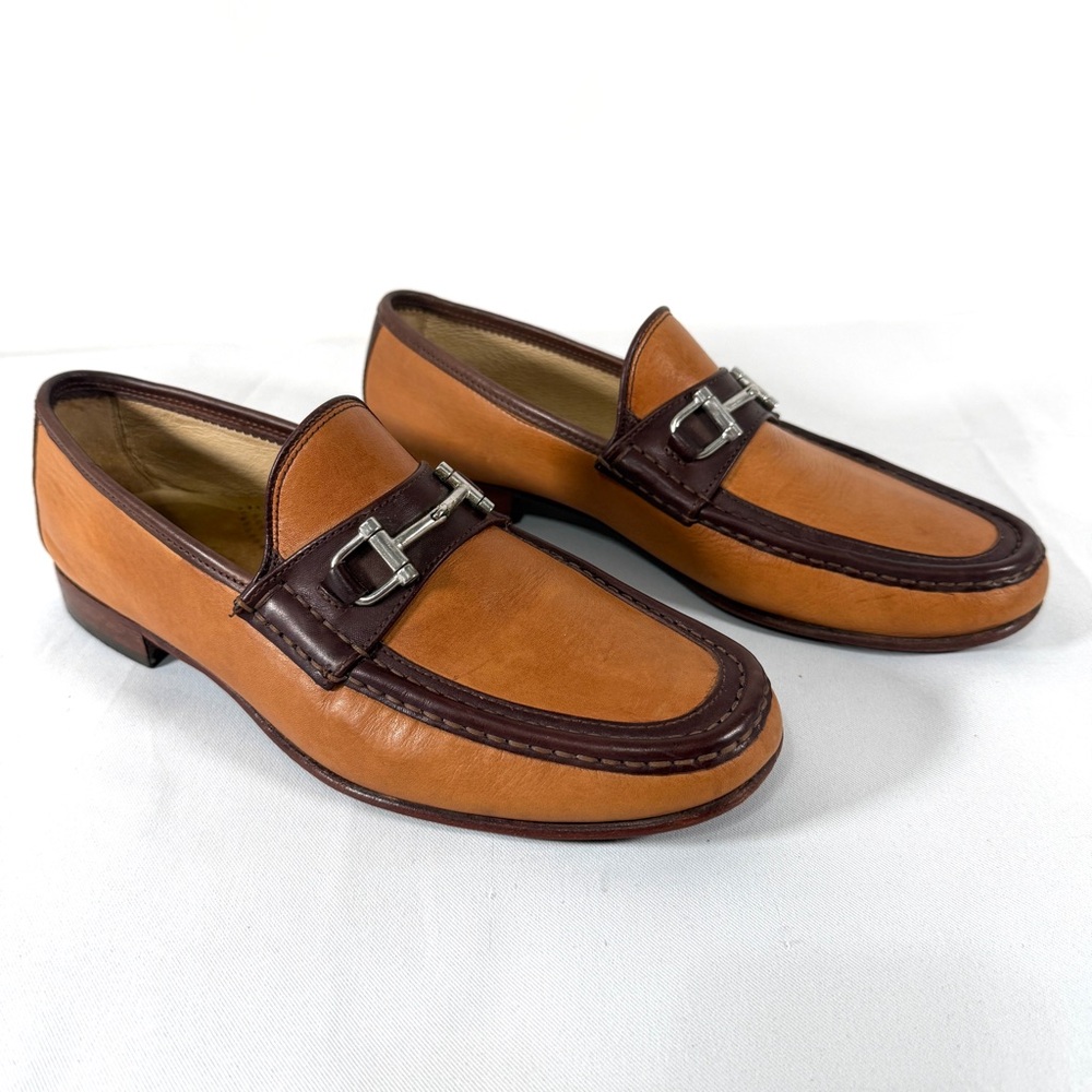 Men's Two-Tone Tan and Dark Brown Leather Bit Loafers, size Men’s 11 - Picture 2 of 9